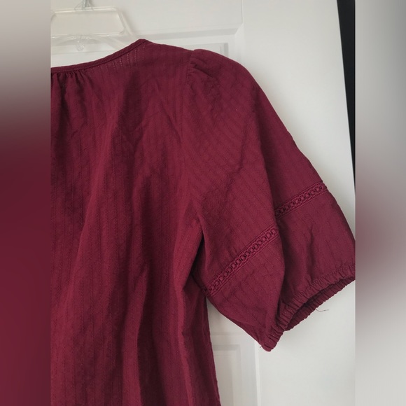 Loft Burgundy Puff Sleeve Blouse - Picture 2 of 7